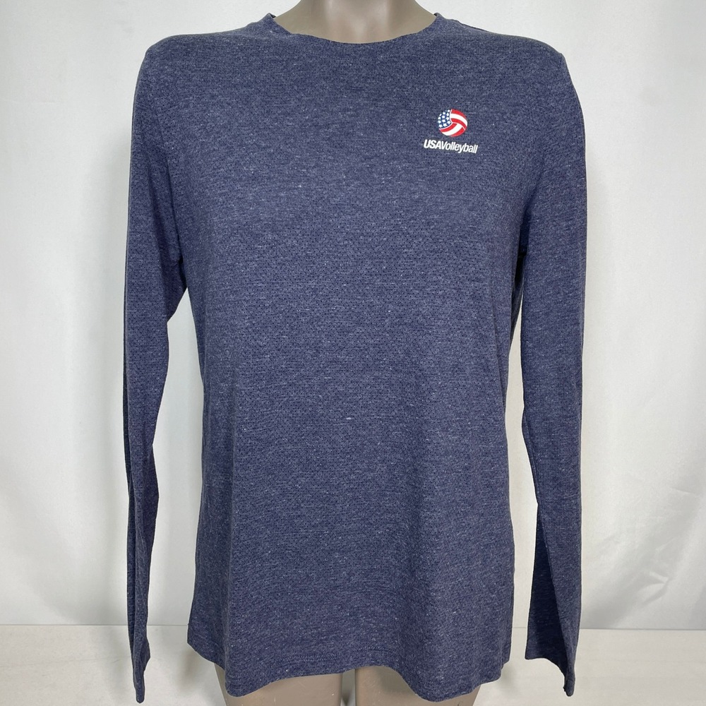 USA Volleyball Mizuno Team Issue Navy Heather Longsleeve Shirt Women's LARGE